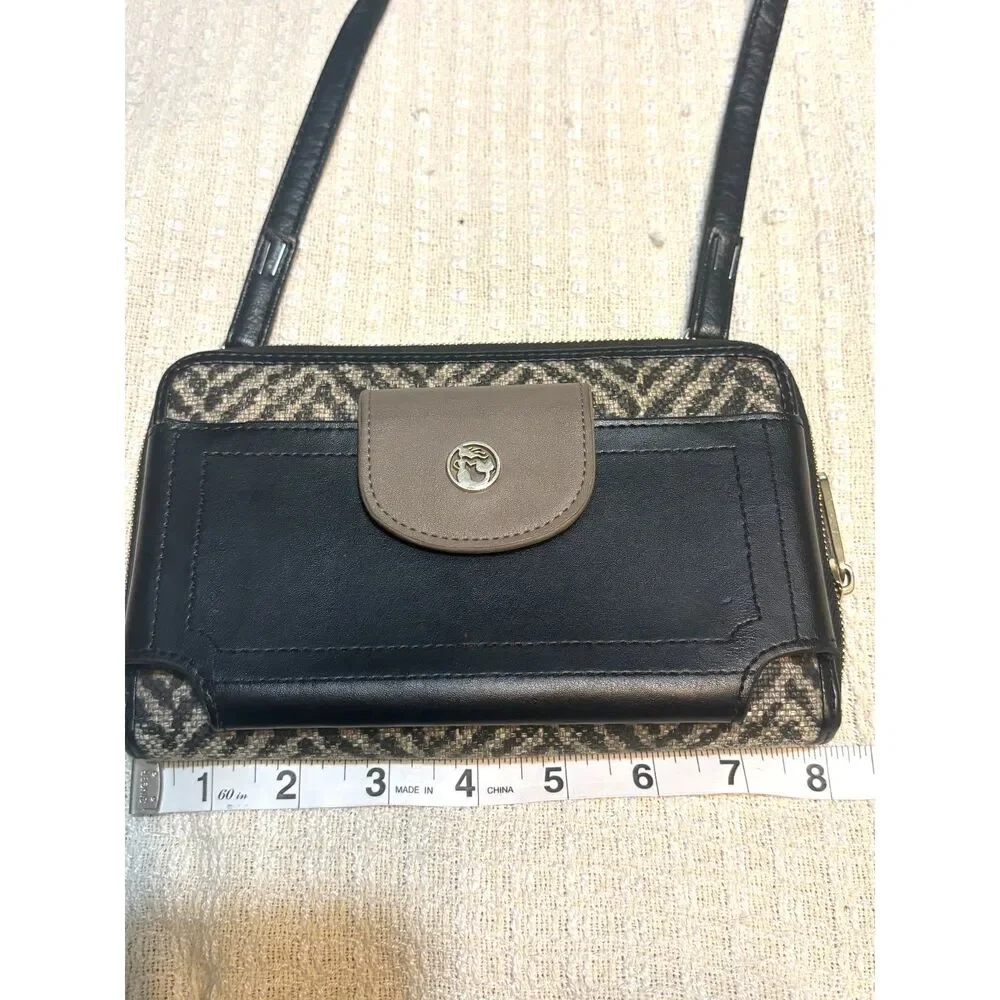 Spartina 449 Black Brown Woven Wallet Clutch Phone Purse Organizer Bag